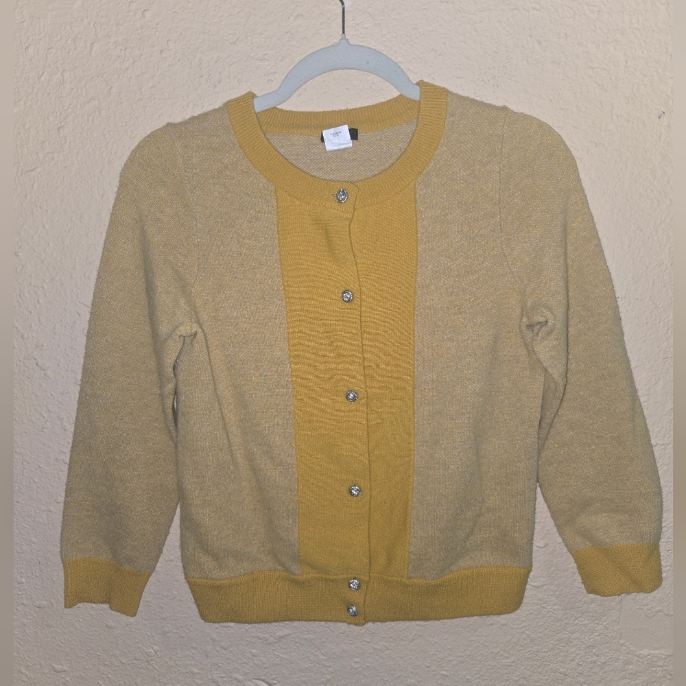 J. Crew Wool Cashmere Blend Cardigan in Mustard Yellow, Size Small